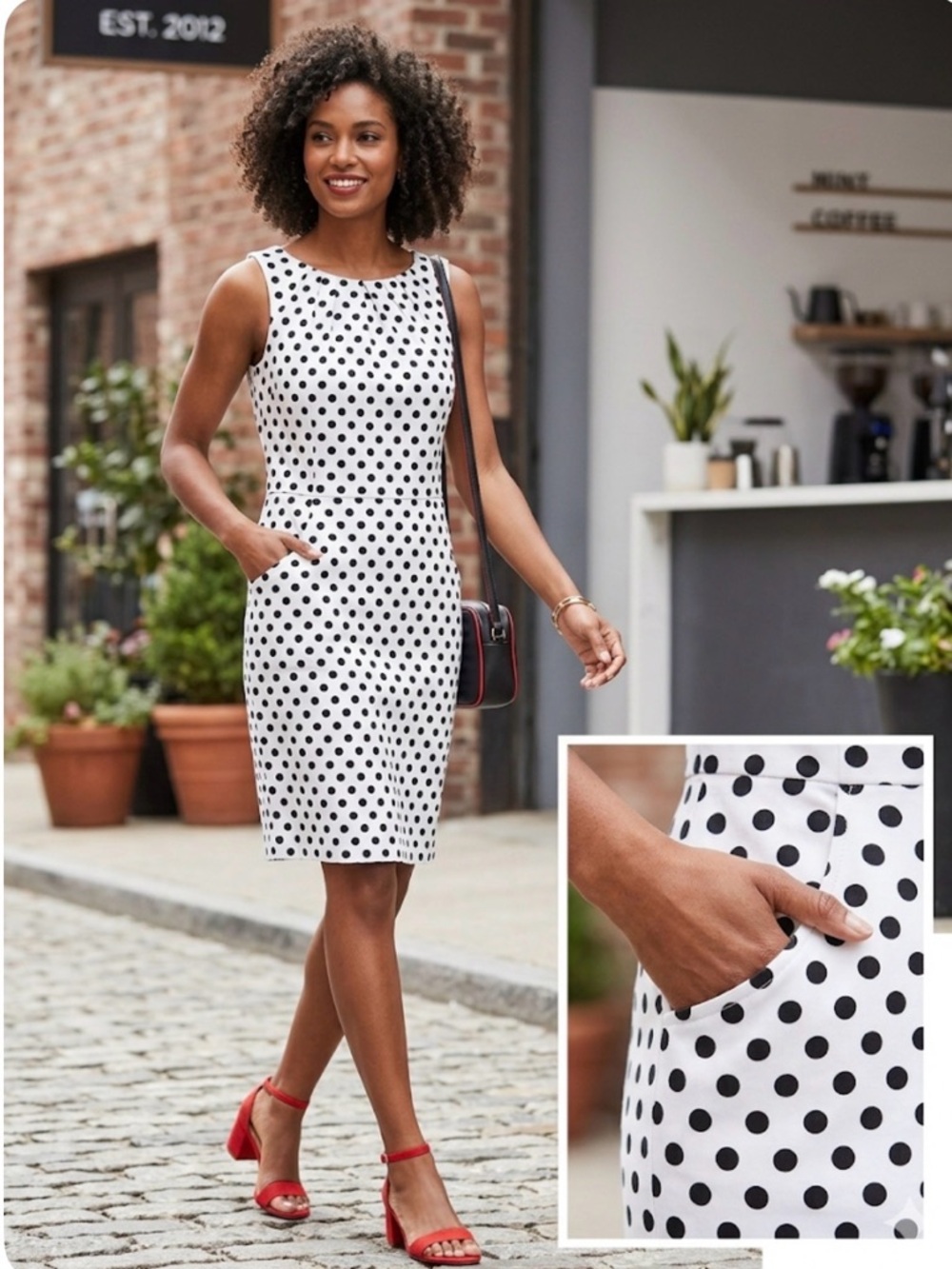 Chaps White Sleeveless Polka Dot Midi Dress